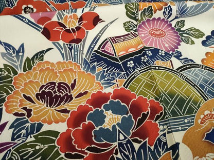 平和屋着物●紅型　振袖　吉祥風景花文　正絹　逸品　AAAZ7197ck