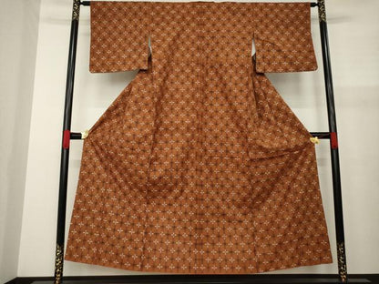 平和屋着物●国指定重要無形文化財　本場久米島紬　手織　格子　正絹　逸品　AAAZ7218ck