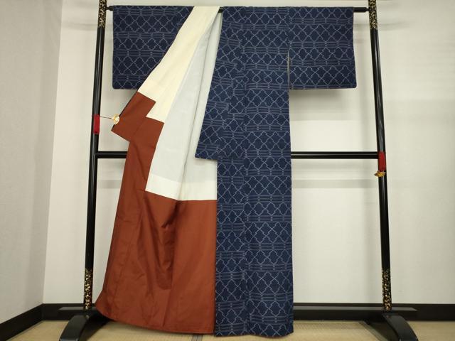 平和屋着物●上質な紬　松皮菱文　正絹　逸品　AAAZ7219ck