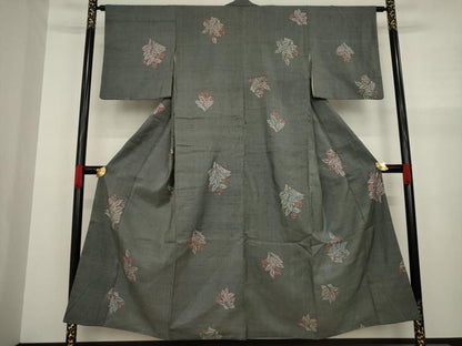 平和屋着物●上質な小紋　紬地　南天文　金彩　正絹　逸品　AAAZ7221ck