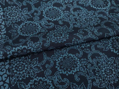 平和屋着物●上質な小紋　藍　型染め　花唐草文　ロング丈　正絹　逸品　AAAZ7227ck