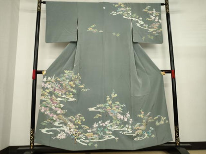 平和屋着物●訪問着　友禅　流水風景文　正絹　逸品　AAAZ7228ck