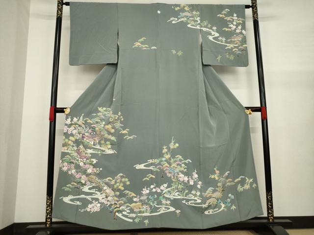 平和屋着物●訪問着　友禅　流水風景文　正絹　逸品　AAAZ7228ck