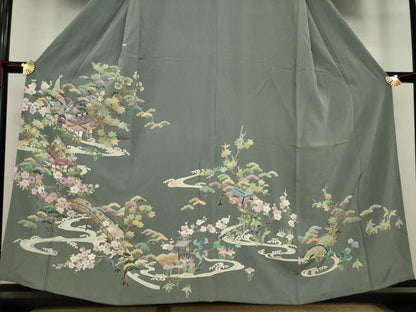 平和屋着物●訪問着　友禅　流水風景文　正絹　逸品　AAAZ7228ck