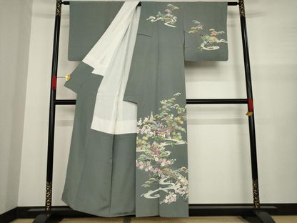 平和屋着物●訪問着　友禅　流水風景文　正絹　逸品　AAAZ7228ck