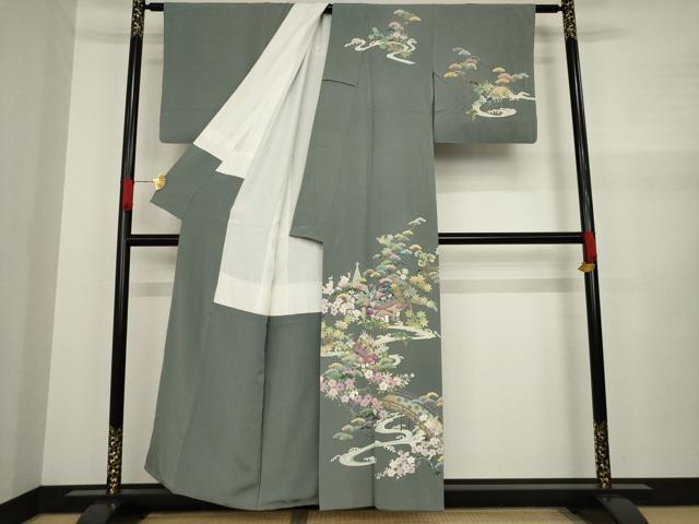 平和屋着物●訪問着　友禅　流水風景文　正絹　逸品　AAAZ7228ck