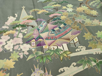 平和屋着物●訪問着　友禅　流水風景文　正絹　逸品　AAAZ7228ck