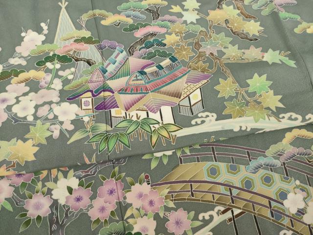 平和屋着物●訪問着　友禅　流水風景文　正絹　逸品　AAAZ7228ck