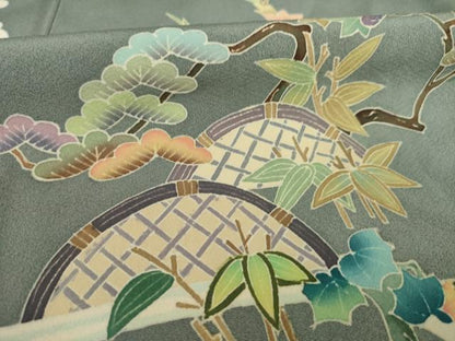 平和屋着物●訪問着　友禅　流水風景文　正絹　逸品　AAAZ7228ck