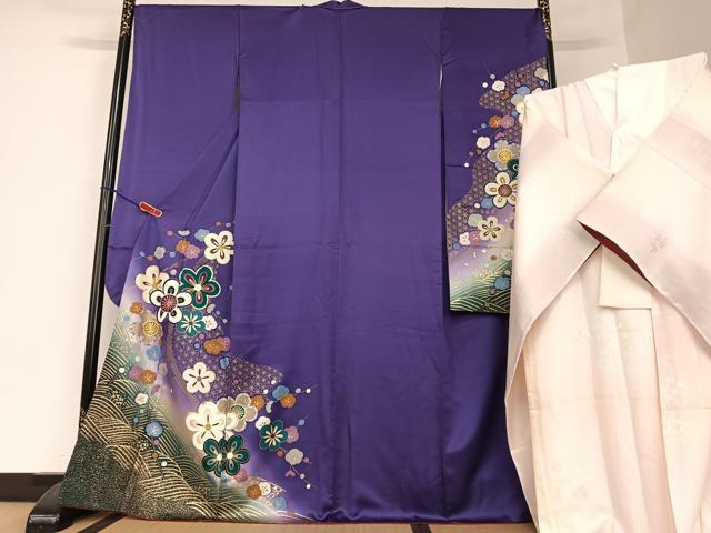 平和屋着物●豪華振袖・長襦袢(袷)セット　立波舞花文　暈し染め　金彩　広衿仕立て　正絹　逸品　AAAZ7285zg