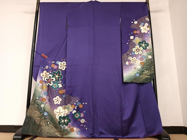 平和屋着物●豪華振袖・長襦袢(袷)セット　立波舞花文　暈し染め　金彩　広衿仕立て　正絹　逸品　AAAZ7285zg