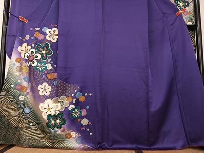 平和屋着物●豪華振袖・長襦袢(袷)セット　立波舞花文　暈し染め　金彩　広衿仕立て　正絹　逸品　AAAZ7285zg