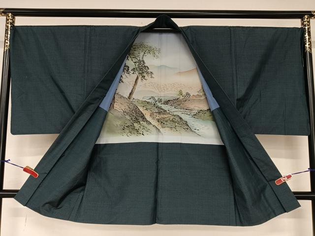 平和屋着物●男性　本場大島紬　アンサンブル　格子　正絹　逸品　AAAZ7286zg
