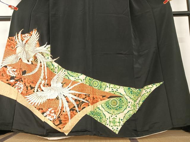 平和屋着物●豪華黒留袖　駒刺繍　鳳凰花文　金彩　正絹　逸品　AAAZ7313zg