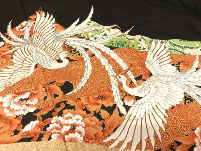 平和屋着物●豪華黒留袖　駒刺繍　鳳凰花文　金彩　正絹　逸品　AAAZ7313zg