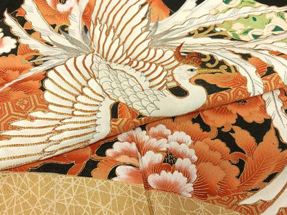 平和屋着物●豪華黒留袖　駒刺繍　鳳凰花文　金彩　正絹　逸品　AAAZ7313zg