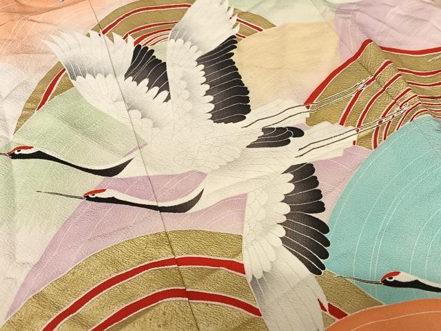平和屋着物●お引きずり・お引き摺り・引き振袖　和装　結婚式　舞妓　芸妓　芸者　衣装　群れ鶴文　逸品　AAAZ7314zg