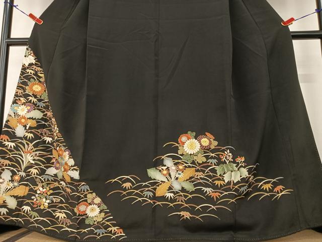 平和屋着物●豪華黒留袖 友禅 駒刺繍 草花文 金彩 正絹 逸品 AAAZ7318zg