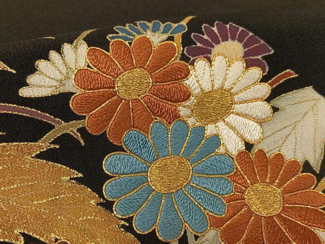 平和屋着物●豪華黒留袖 友禅 駒刺繍 草花文 金彩 正絹 逸品 AAAZ7318zg