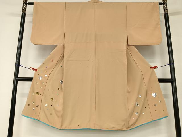 平和屋着物●男性　訪問着　ハート　星　飴色　背抜き仕立て　正絹　逸品　AAAZ7319zg