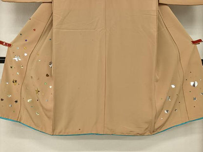 平和屋着物●男性　訪問着　ハート　星　飴色　背抜き仕立て　正絹　逸品　AAAZ7319zg