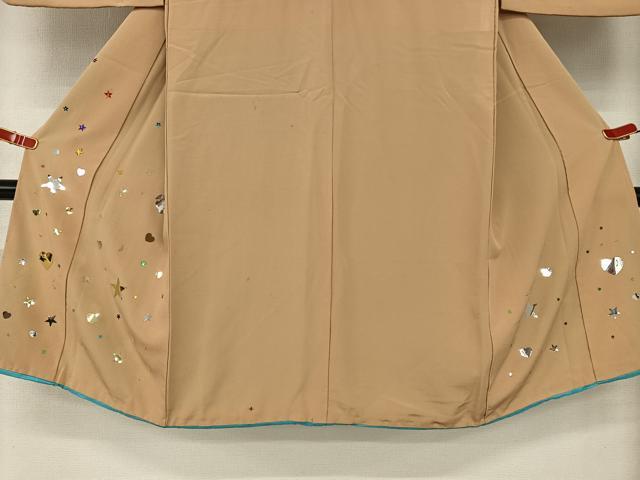 平和屋着物●男性　訪問着　ハート　星　飴色　背抜き仕立て　正絹　逸品　AAAZ7319zg