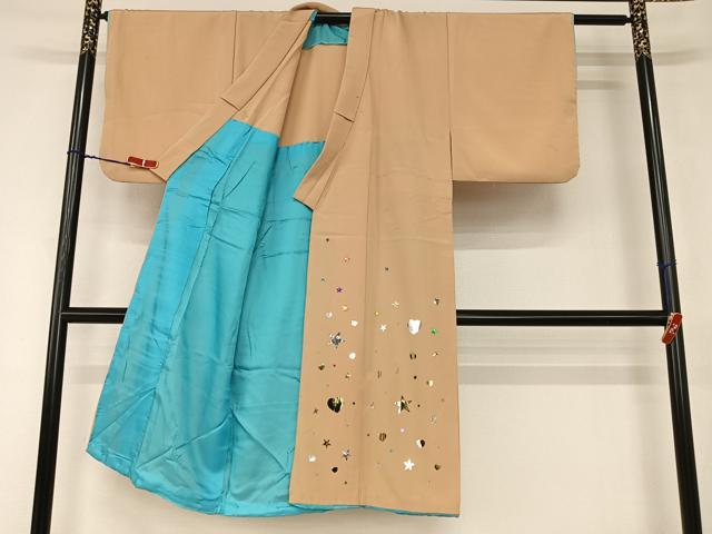 平和屋着物●男性　訪問着　ハート　星　飴色　背抜き仕立て　正絹　逸品　AAAZ7319zg