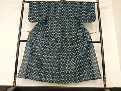 平和屋着物▽備後絣 単衣 花亀甲文 正絹 逸品 AAAZ7323zg