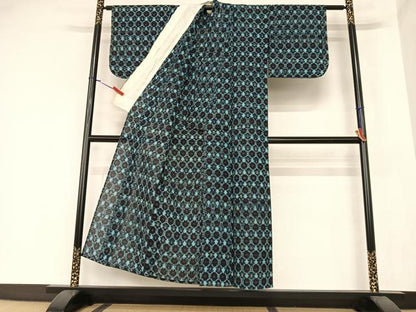 平和屋着物▽備後絣 単衣 花亀甲文 正絹 逸品 AAAZ7323zg