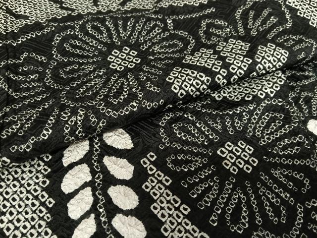 平和屋着物●豪華振袖　絞り　花松文　黒地　正絹　逸品　AAAZ7377zg