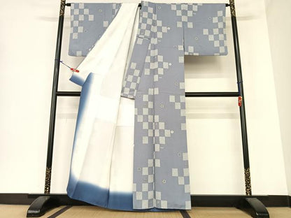 平和屋着物●上質な小紋 市松舞花文 金彩 正絹 逸品 AAAZ7379zg