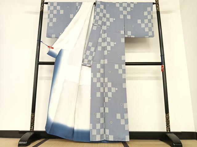平和屋着物●上質な小紋 市松舞花文 金彩 正絹 逸品 AAAZ7379zg