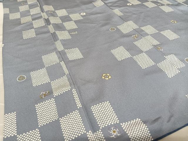 平和屋着物●上質な小紋 市松舞花文 金彩 正絹 逸品 AAAZ7379zg