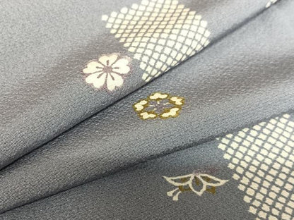 平和屋着物●上質な小紋 市松舞花文 金彩 正絹 逸品 AAAZ7379zg