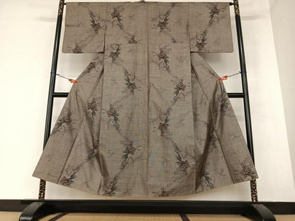 平和屋着物●本場大島紬　泥染め　カタス9マルキ　風景草花文　正絹　逸品　未使用　AAAZ7381zg