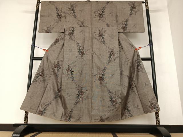 平和屋着物●本場大島紬　泥染め　カタス9マルキ　風景草花文　正絹　逸品　未使用　AAAZ7381zg