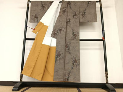 平和屋着物●本場大島紬　泥染め　カタス9マルキ　風景草花文　正絹　逸品　未使用　AAAZ7381zg