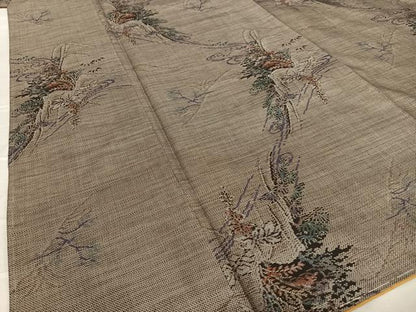 平和屋着物●本場大島紬　泥染め　カタス9マルキ　風景草花文　正絹　逸品　未使用　AAAZ7381zg