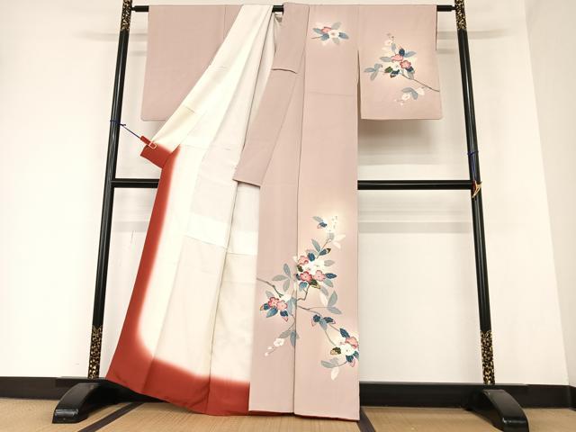 平和屋着物●訪問着　友禅　枝花文　暈し染め　正絹　逸品　AAAZ7387zg