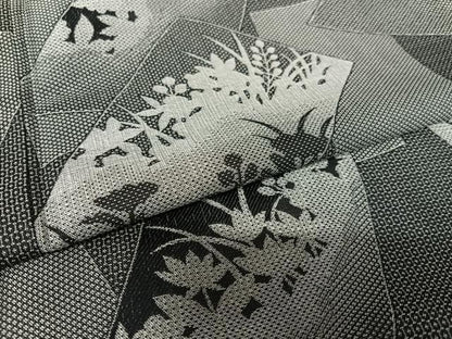 平和屋着物●お召 短冊草花シルエット 黒地 正絹 逸品 AAAZ7390zg