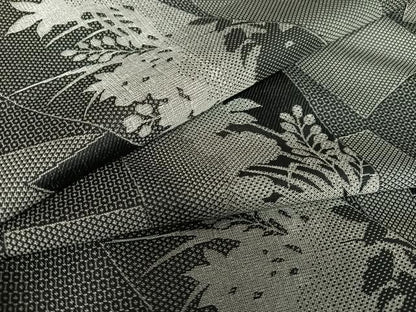 平和屋着物●お召 短冊草花シルエット 黒地 正絹 逸品 AAAZ7390zg