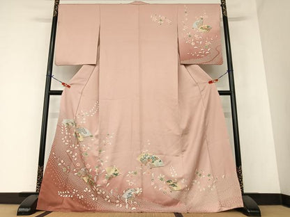 平和屋着物●訪問着 舞扇花文 暈し染め 金彩 正絹 逸品 AAAZ7392zg