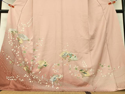 平和屋着物●訪問着 舞扇花文 暈し染め 金彩 正絹 逸品 AAAZ7392zg