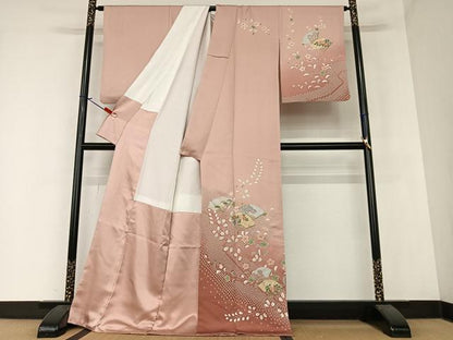 平和屋着物●訪問着 舞扇花文 暈し染め 金彩 正絹 逸品 AAAZ7392zg