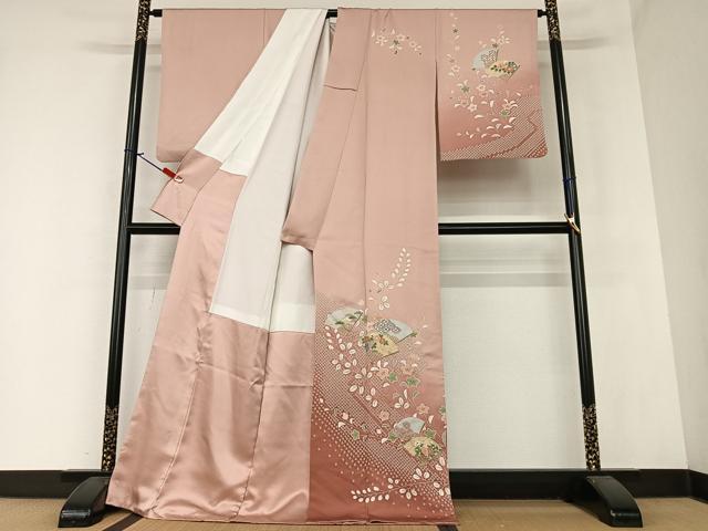 平和屋着物●訪問着 舞扇花文 暈し染め 金彩 正絹 逸品 AAAZ7392zg