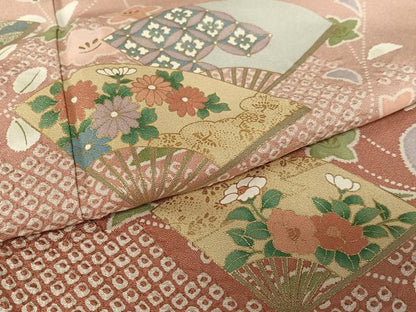 平和屋着物●訪問着 舞扇花文 暈し染め 金彩 正絹 逸品 AAAZ7392zg