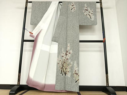 平和屋着物●訪問着　粋　槍梅　暈し染め　金彩　反端付き　正絹　逸品　AAAZ7399zg