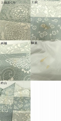 平和屋着物●上質な紬 型染め 横段花蝶文 正絹 逸品 AAAZ7402zg