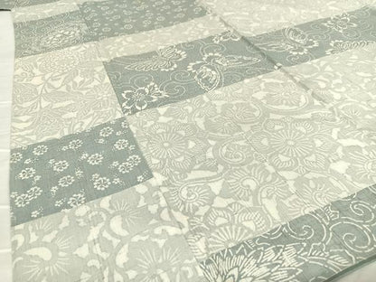 平和屋着物●上質な紬 型染め 横段花蝶文 正絹 逸品 AAAZ7402zg
