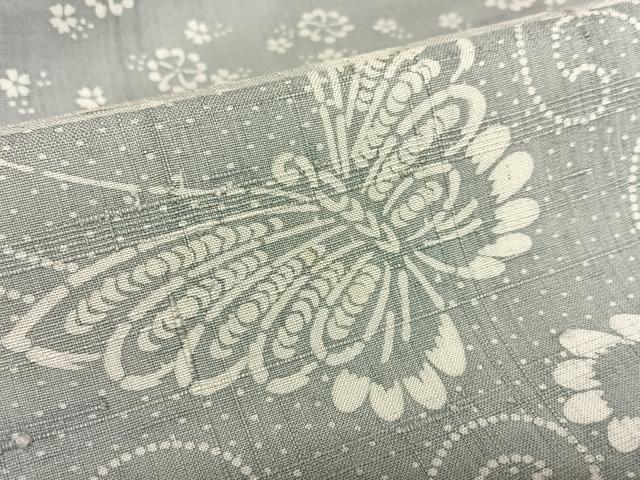 平和屋着物●上質な紬 型染め 横段花蝶文 正絹 逸品 AAAZ7402zg